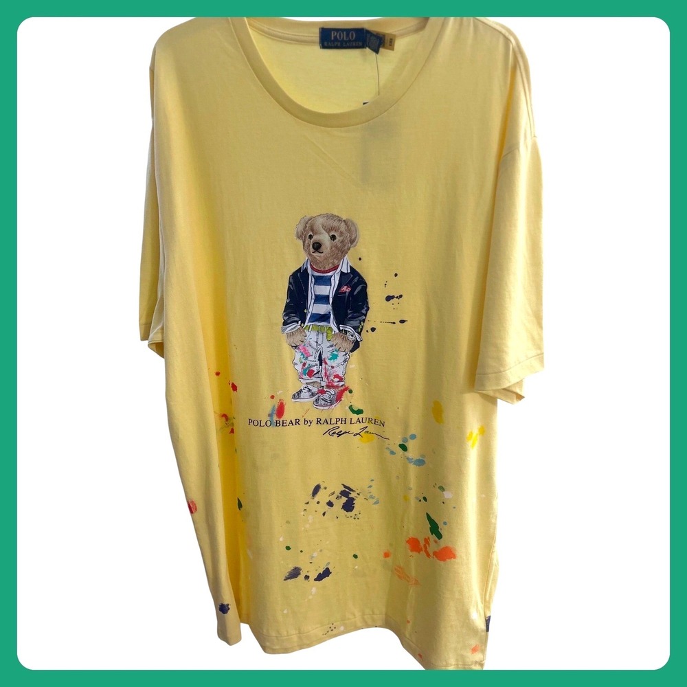 NWT Polo Ralph Lauren T Shirt Mens XLT Yellow Paint Splatter Short Sleeve Tee